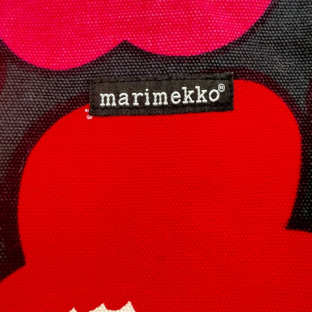 Marimekko Unikko Floral Tote Bag Womens Red Pink Canvas Zipper Shoulder Bag